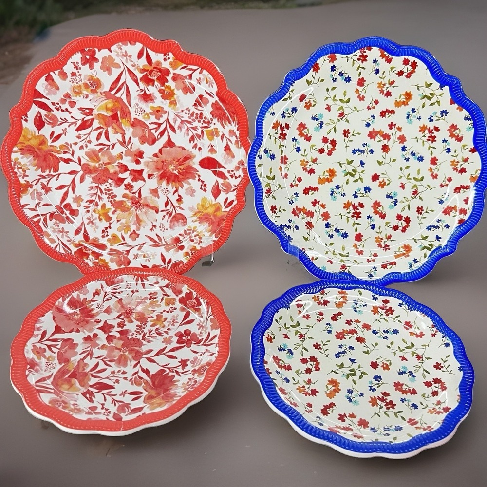 4-Pioneer Woman Melamine Dinner & Appetizer Dessert PlatesDitsy painterly 8" 6.5